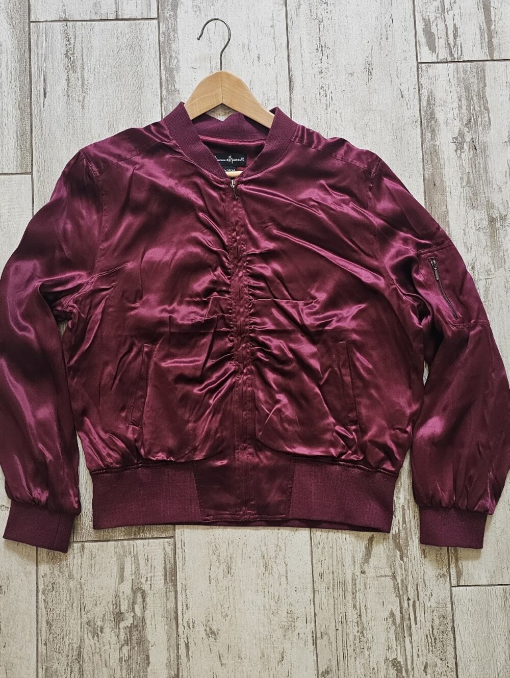 100% Silk Bomber Jacket in Deep Burgundy - XL